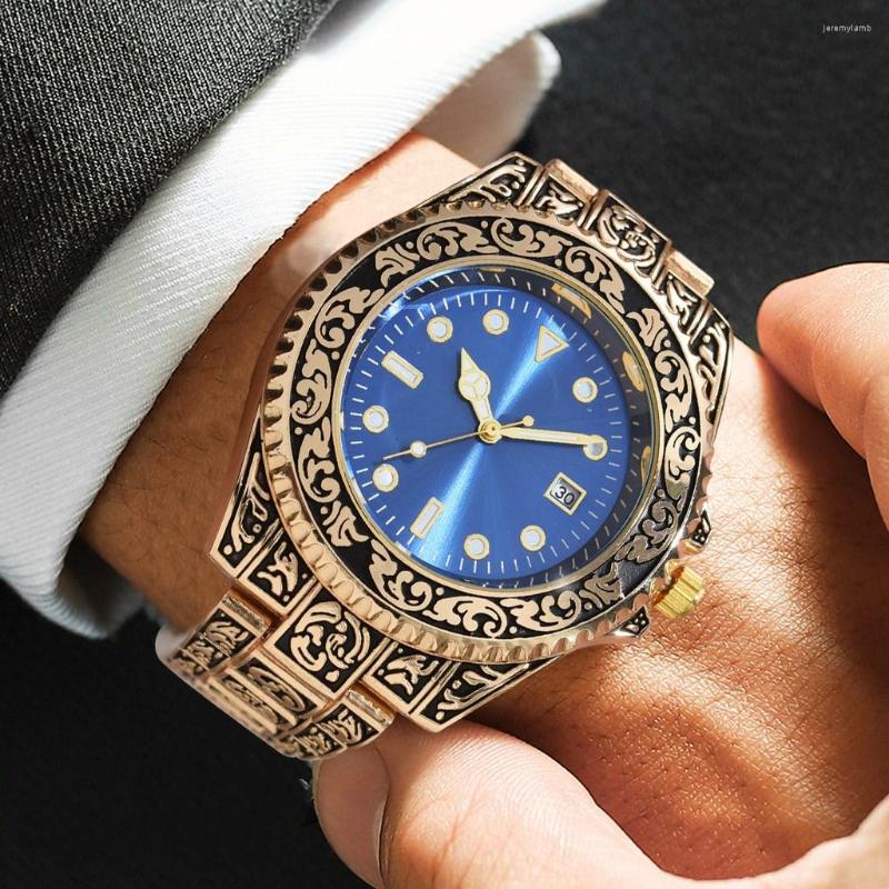

Wristwatches Business Watch For Men Sports Men's Top Brand Calendar Luxury Clock Male Quartz Wristwatch Relogio Masculino, Gold blue