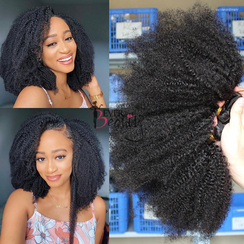

Human Hair Bulks Mongolian Afro Kinky Curly Bundles With Closure Weave Extensions 4B 4C Virgin EverBeauty