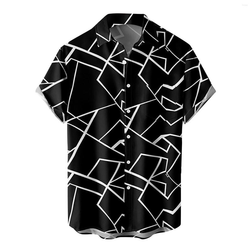 

Men's Casual Shirts Mens Vintage Ethnic Style Geometric Printing Daily Wearing High Quality Office Blouse Holiday Men's Hawaiian Shirt, Black