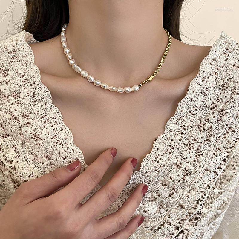 

Chains Splicing Pearl Twisted Rope Chain Necklace For Women Vintage Choker 2022 Trend Fashion Elegant Party Jewelry
