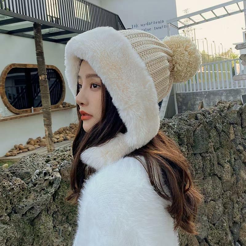 

Berets Hight Quality Women Beanie Hat Windproof Warm Breathable Winter For Trendy Stylish Cute Design Soft Earmuffs Gorro, White