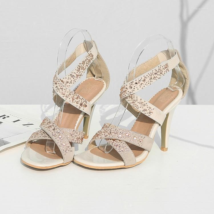 

Sandals Big Size 11-17 High Heels Women Shoes Woman Summer Ladies Open Toe Water Drill Back Zipper Bag Heel, Black