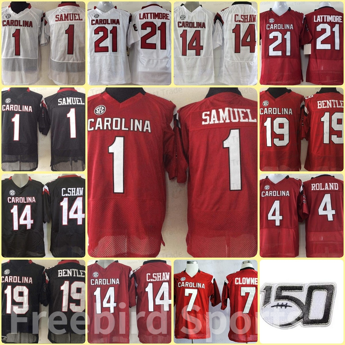

NCAA 7 Jadeveon Clowney Football Jersey South Carolina 14 Connor Shaw 4 Shaq Roland 1 Deebo Samuel White Red Black Mens College Football Jerseys Mesh, Men white jersey