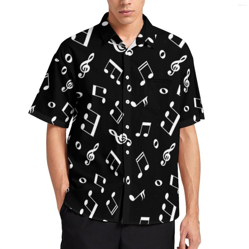 

Men' Casual Shirts Black And White Shirt Man Music Notes Pattern Hawaii Cool Blouses Short Sleeve Oversize, Style-2