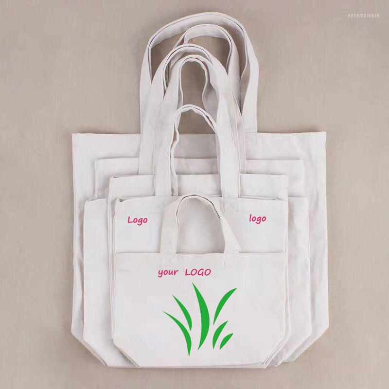 

Shopping Bags Wholesales 100pcs Cotton Canvas Tote Bag Printed Your Reusable And Durable, Beige