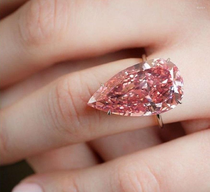 

Wedding Rings Style Water Drop Pear Shaped Pink Crystal Topaz Ring