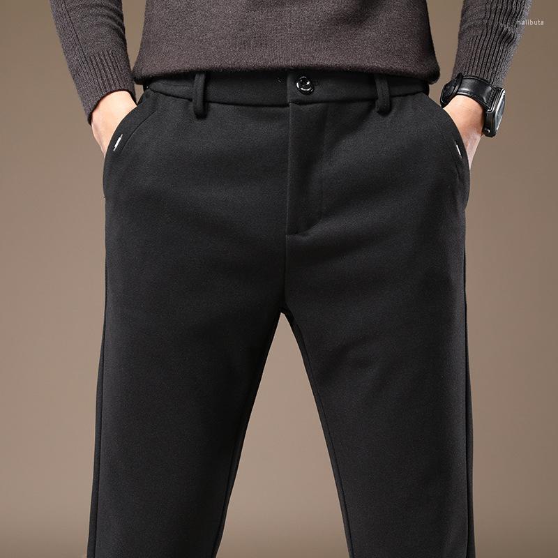 

Men's Pants Autumn Winter Fashion Long Men Cotton Business Korean Style Elastic Straight Thick Casual Trousers Male, Black