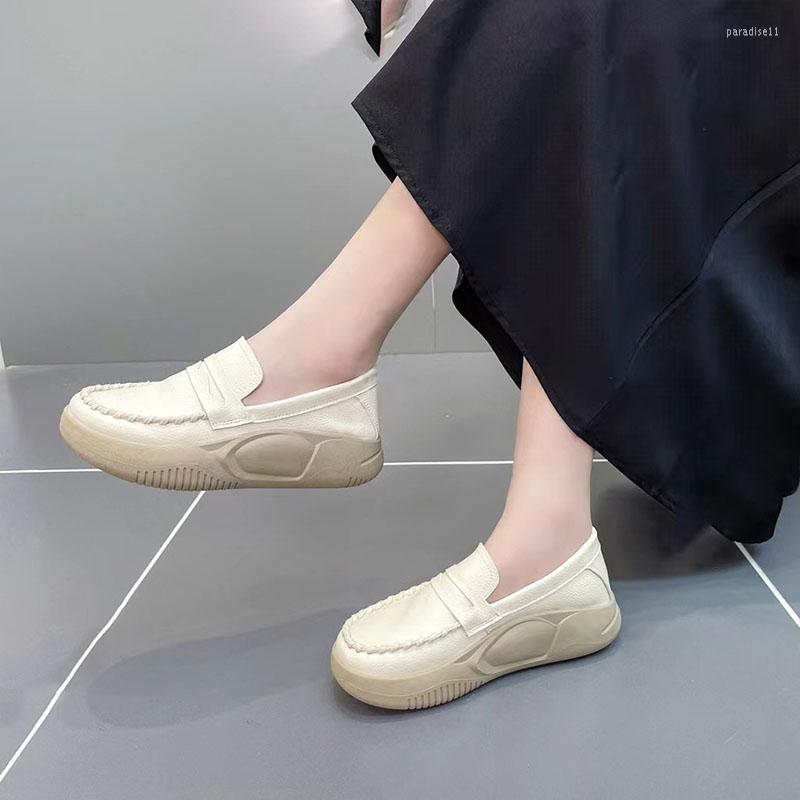 

Dress Shoes 2022 Women Loafers Zapatos Comfortable Slip-on Daily Single Fashion Platform Sole Casual Thick Flat Heels Pumps, Beige