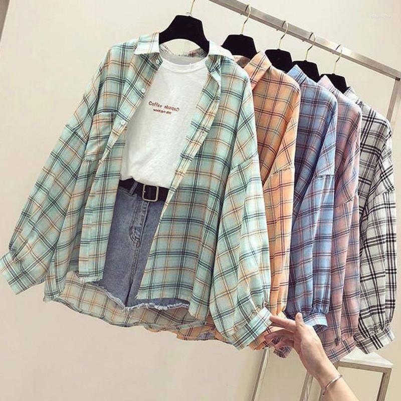 

Women's Blouses Shirts Women Korean Plaid Chic Batwing Sleeve Summer Sun-protection Femme Preppy Simple Basic Girls Top Breathable Ins, White