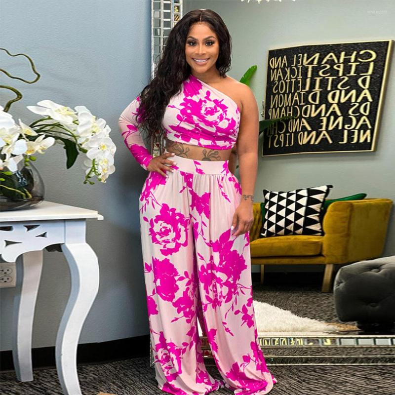 

Women' Two Piece Pants Casaul Women Print Tie Dye Set One Shoudelr Shirt Long Wide Tracksuit Sportsuit Clothes For Outfit, Yellow