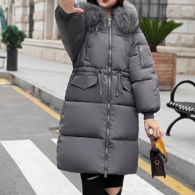 

Women's Trench Coats Winter Korean Style College Thickening Jackets Parkas Women's Mid-Length Padded With Large Fur Collar Female, White