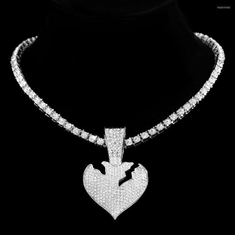 

Chains Hip Hop Bling Rhinestone Broken Heart Pendant Necklace For Men Women 5MM Iced Out Crystal Tennis Chain Fashion Jewelry