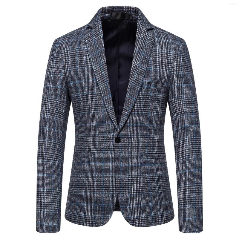 

Men's Suits Mens Korean Slim Fit Blazer Masculino Cotton Plaid Suit Office Jacket One Button Plus Size Male Blazers Coat Wedding, Gray