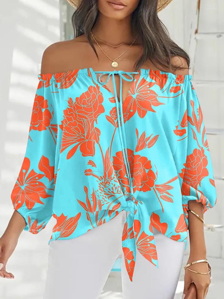 

Women' Blouses Seedtotree Plants Print Tied Detail Off Shoulder Tops Women, Green