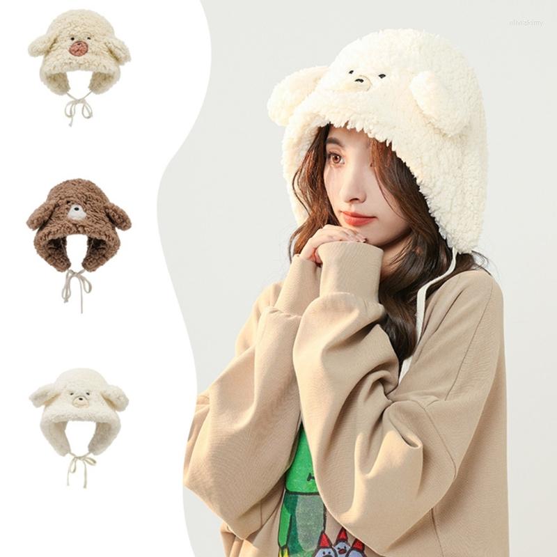 

Berets Bear Ear Hat Earflap Ski Hooded Fleece Beanie Bomber Plush Trapper Winter Warm O29 22 Dropship, White