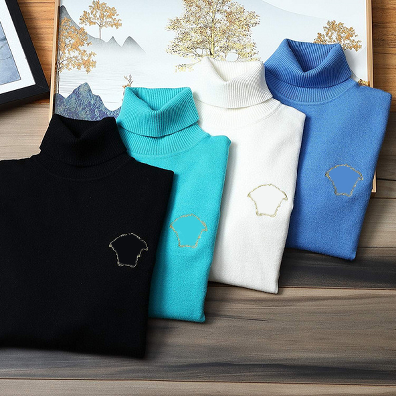 

Men's High Collar Sweaters Embroidery Pullovers Knitting Sweater Long Sleeve Jumpers Designer Brand Luxury Casual Men Women Autumn Winter Tops Clothing 4 Colors