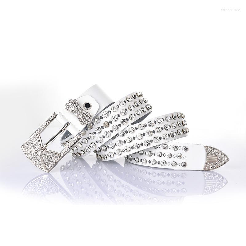 

Belts Spring 2022 Fashion Black White Women Belt Wild Split Leather Full Crystal Diamond Female Waistband For Jeans BL295