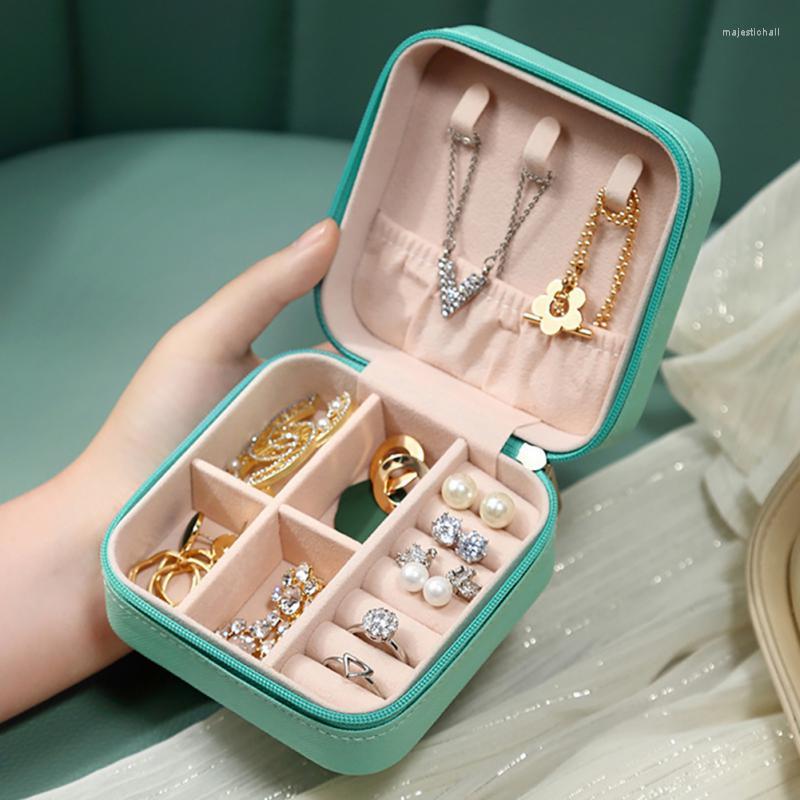 

Jewelry Pouches Box Mini Portable Organizer Display Travel Case Boxes Female Simple Earring Ring Gift