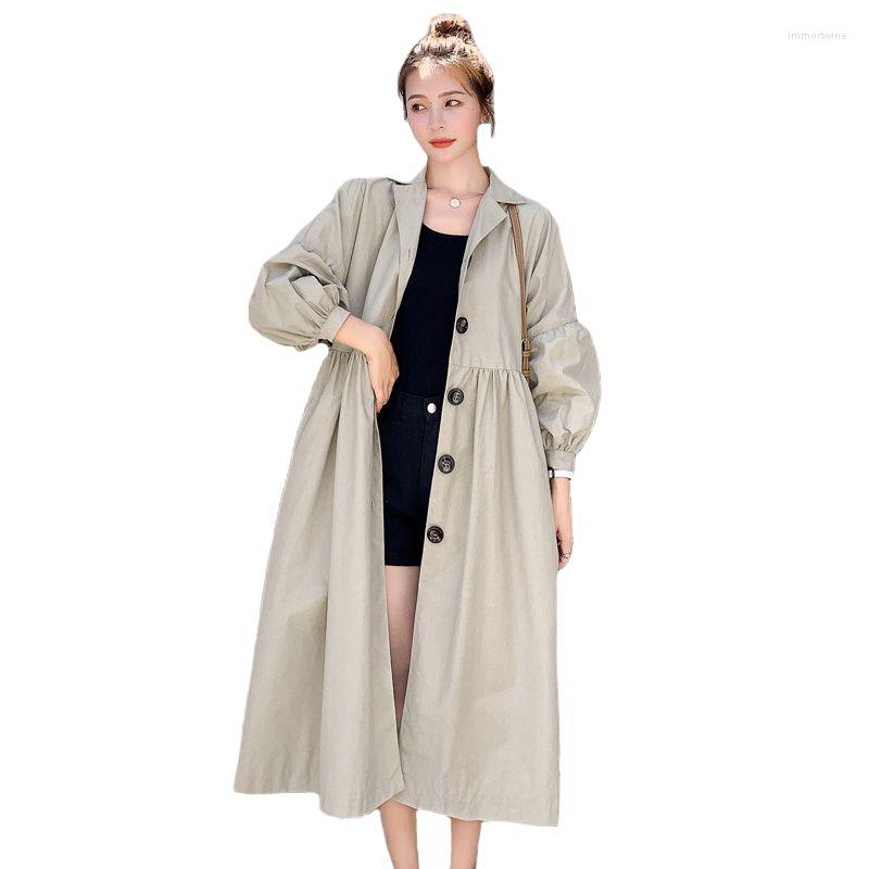 

Women' Trench Coats Lantern Sleeve Overcoat 2022Spring Long Coat Women Single-Breasted Slim Khaki Female Outwear Fashion Windbreaker Fop