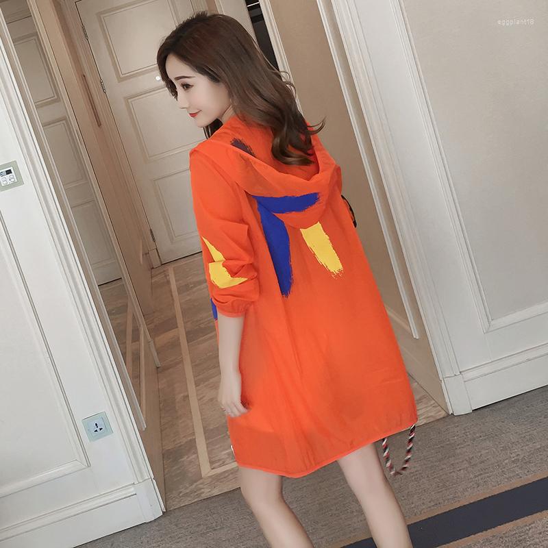 

Women' Jackets Large Sze Sun Protection Clothing Female 2022 Summer Medium Long Hooded Loose Casual Thin Coat Tops Outerwear Jacket, Orange