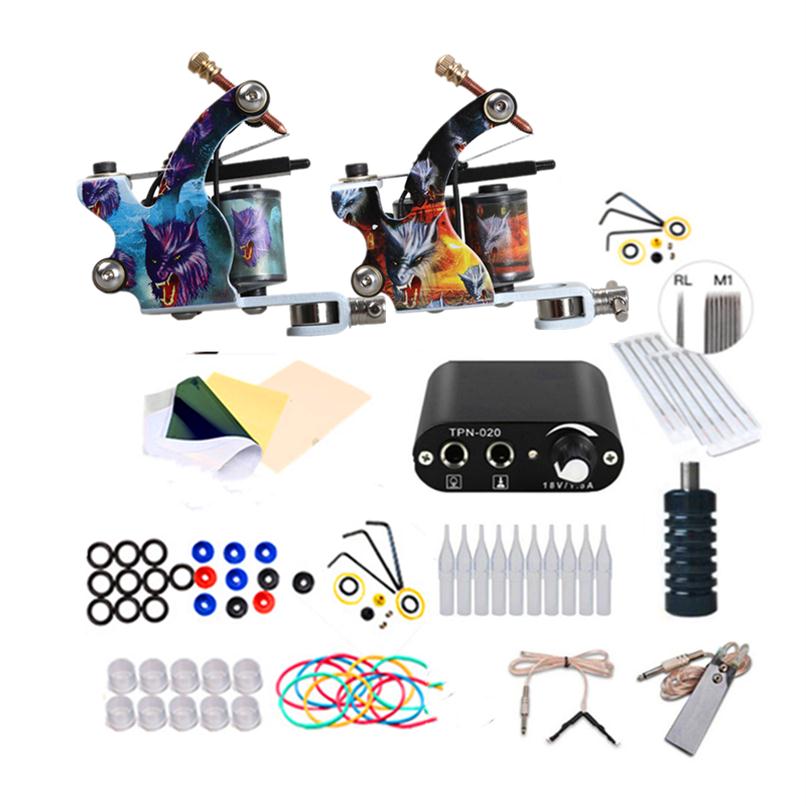 

Complete Tattoo Kit 2 Coils Guns Machine Set Colors Tatoo Ink Supplies Power Supply Tatto Kits228Y