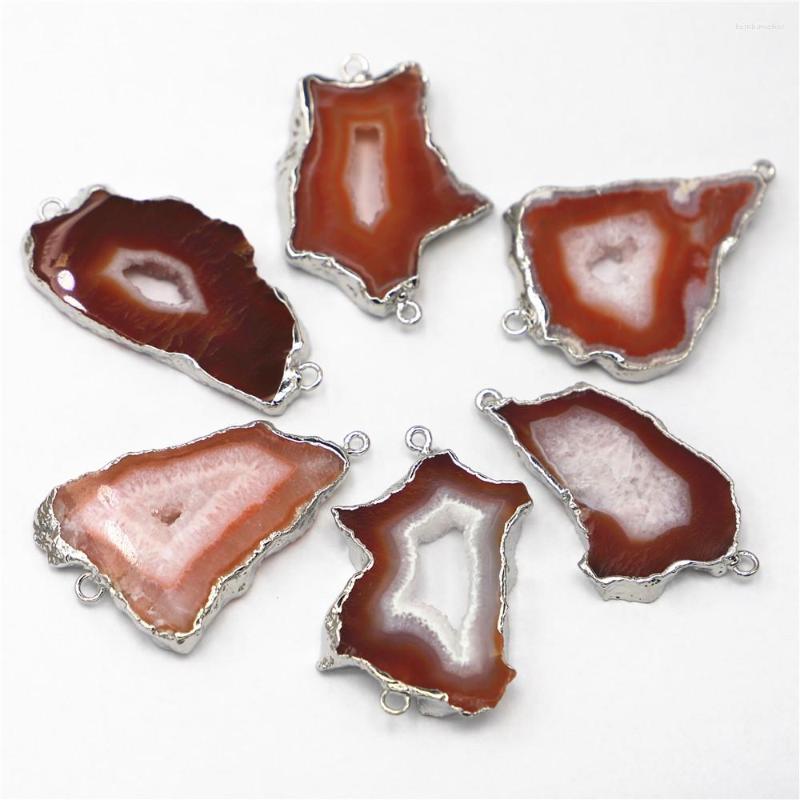 

Pendant Necklaces 6PCS Natural Stone Orange Agate Slice Connectors Pendants Charms Irregular Raw Druzy For DIY Women Necklace Jewelry Making