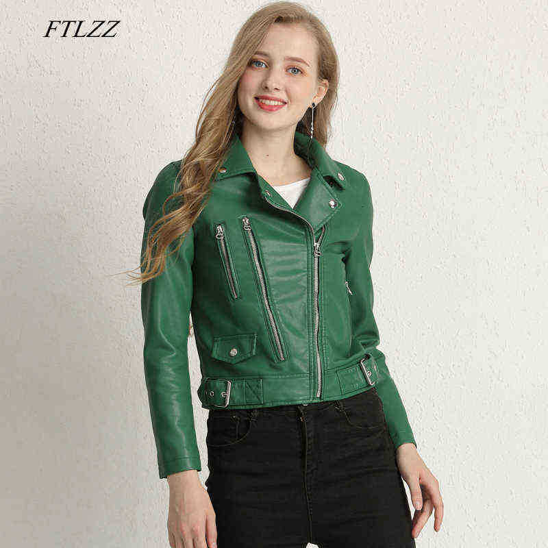 

FTLZZ New Autumn Women Faux Leather Jackets Zipper Turndown Collar Basic Jacket Faux Soft Pu Motorcycle Green Black Red Outrunner J220727