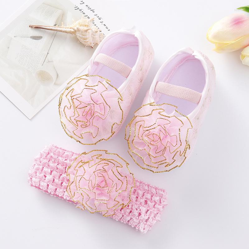 

First Walkers Born Baby Shoes Baptism White Bowknot Girl Lace Headband Set Toddler Prewalker Cute Soft For -18M Kids, 5-pink