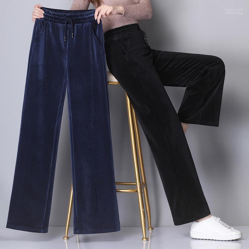 

Women's Pants Women's & Capris #1939 Black Blue Grey Loose Elegant Corduroy Trousers Women Straight Wide Leg Pleated Elastic High