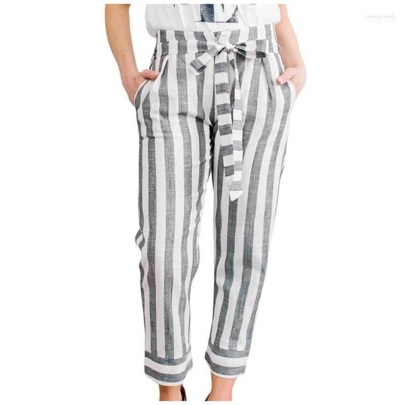 

Women' Pants Women' & Capris Women High Waist Harem Trendy Stripe Elastic Quality Casual Ankle-Length Leisure Personality, Gray