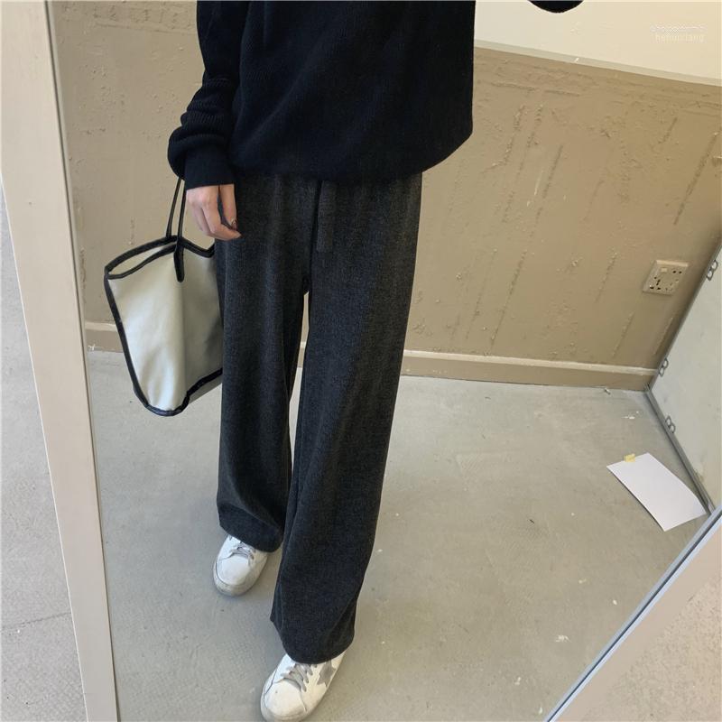 

Women's Pants Lace Up Wide Leg Casual Children 2022 Autumn And Winter High Waist Loose Straight Tube Vertical Feeling Student Women's &, Black