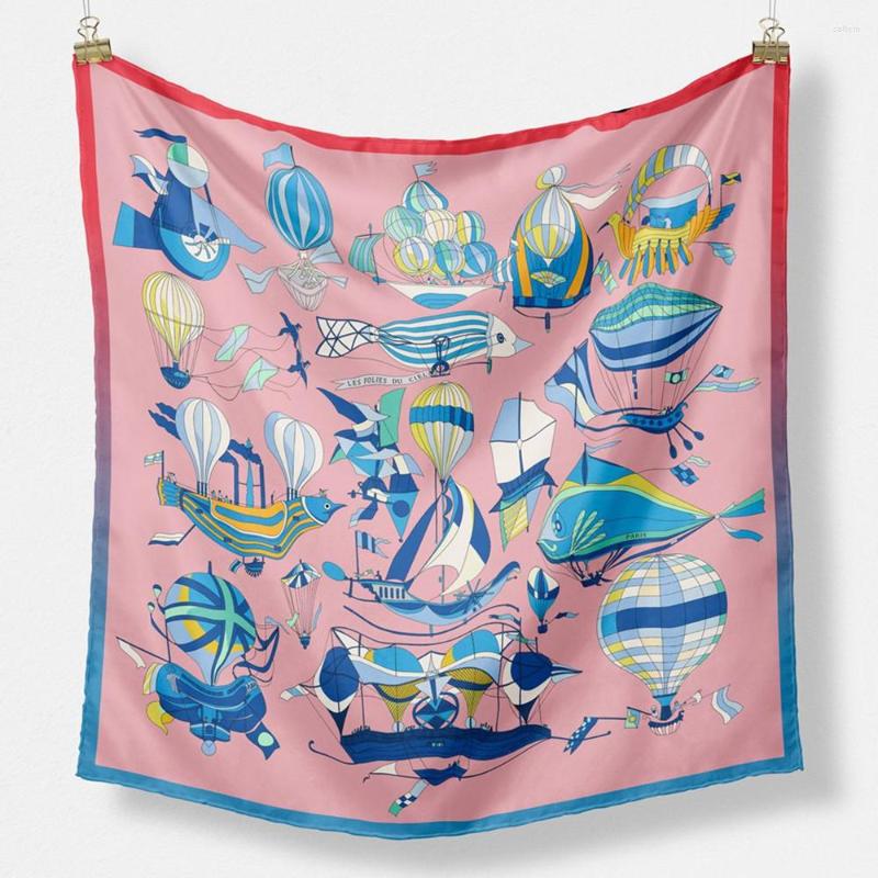 

Scarves Twill Silk Scarf Woman Brand Design Boat Printed Square Bandana Small Hijab Foulards Neckerchief 53CM Tie Headband