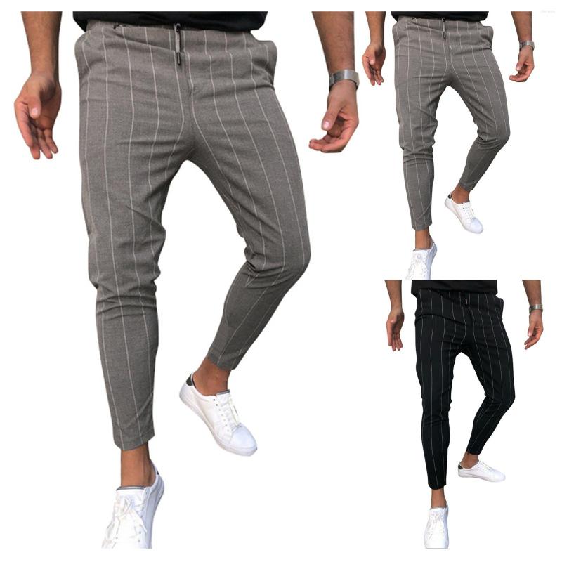 

Men' Pants 2022 Men' Smart Casual Fashion Clothing Plaid Pencil Thin Mid Waist Jogger Trousers For Men, Black