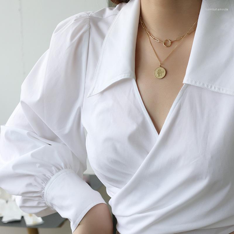 

Pendant Necklaces Hangke Stainless Steel Gold Double Deck Queen Necklace For Women Vintage Punk Jewelry Chain Choke