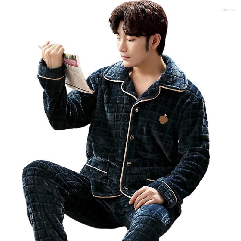 

Men's Sleepwear MensCoral Fleece Set Long Sleeves Pajamas Sets Pants For Winter Loungewear, Blue