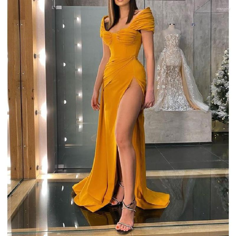 

Runway Dresses Celebrity Sexy Slit Gown Suitable For Formal Partie Prom Party Evening Robes De Cocktail Robe Soire Mariage, Yellow