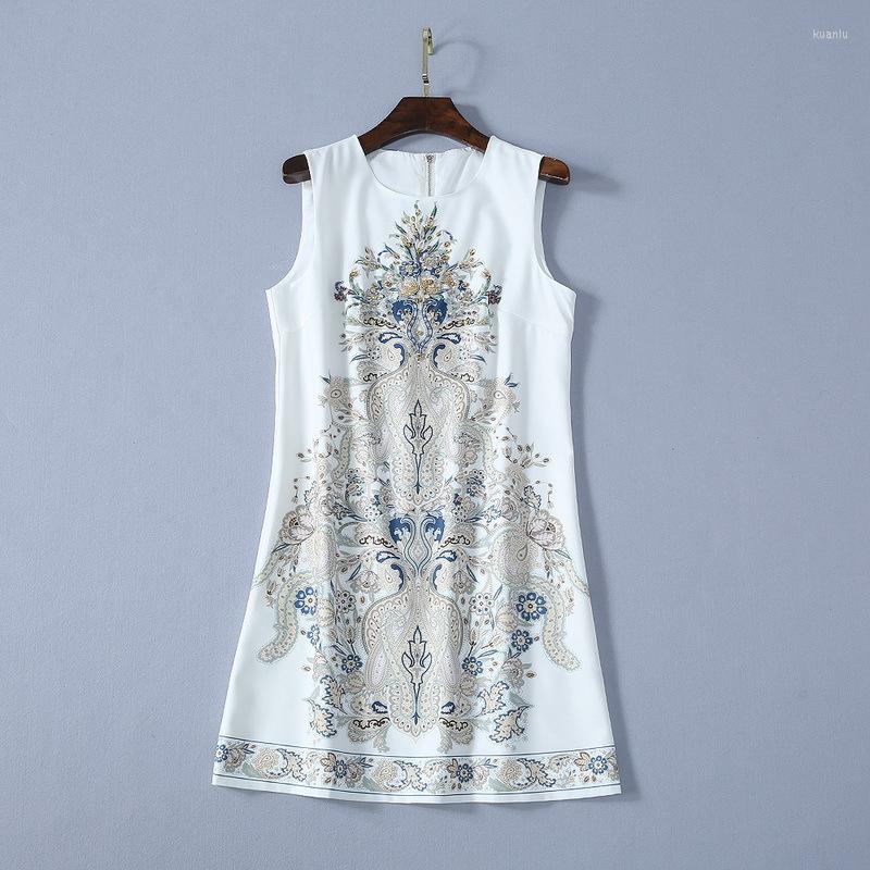 

Casual Dresses Spring 2022 For European And American Women' Wear Sleeveless Heavy Industry Nail Bead Printing Fashion Tank Dress, White