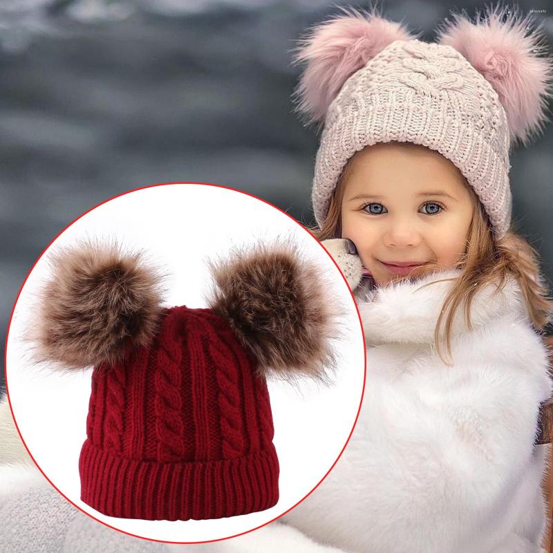

Berets Cotton Cap Toddler Baby Girls Kids Knitted Hat Boys Winter Lined Pom Faux Hats Warm Cold Weather For Men, Grey