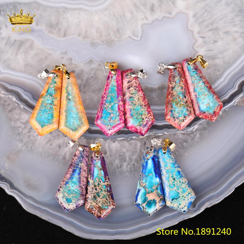 

Pendant Necklaces King 5pcs Natural Two-Color Sea Sediment Jasper Teardrop Shaped Necklace Diy Jewelry Accessories