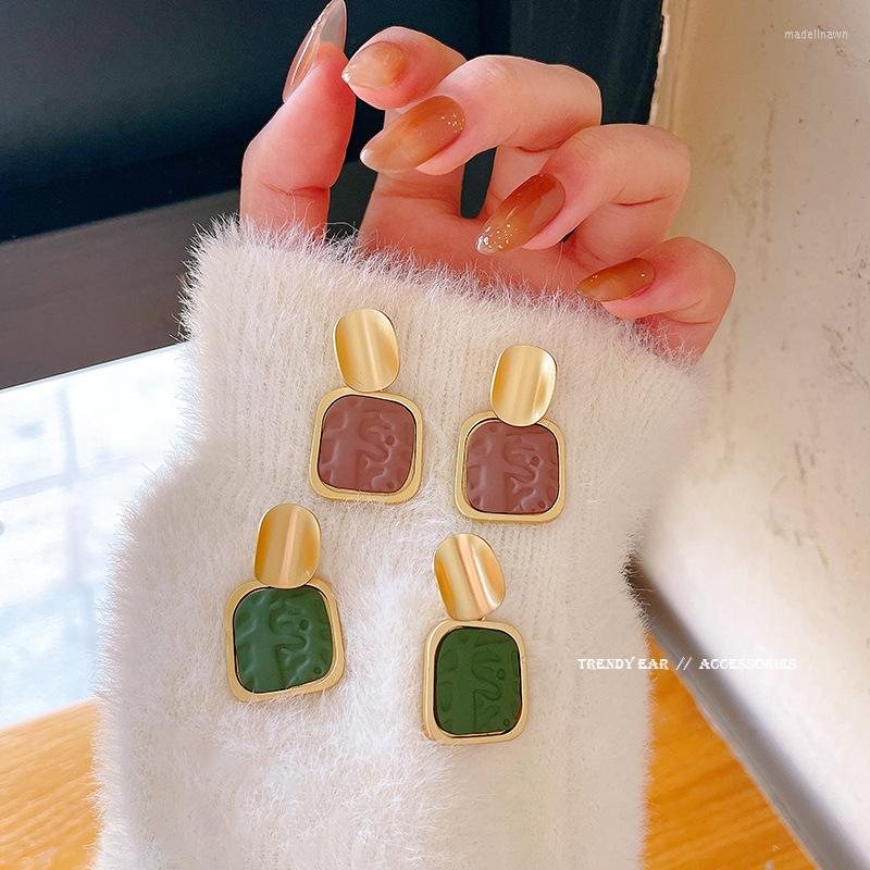 

Stud Earrings For Women Silver Needle Korean Style Retro Square Matte Gold Stylish Graceful Simple Ear Studs Cuff