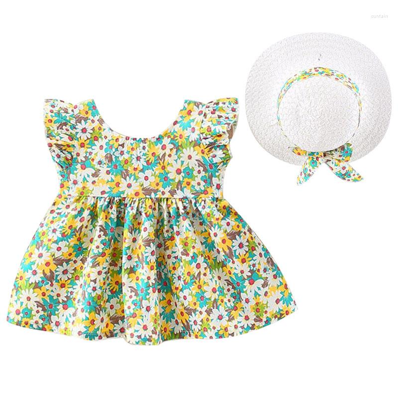 

Girl Dresses Babzapleume Summer Kids Set Born Baby Clothes Korean Fashion Flowers Cute Cotton Beach Dress Sunhat Toddler 141