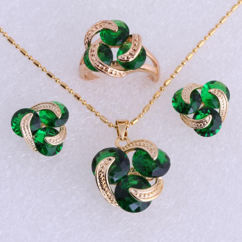 

Necklace Earrings Set Top Quality Lovely Yellow Gold Color Green Imitation Emerald For Women SH0037, Picture shown