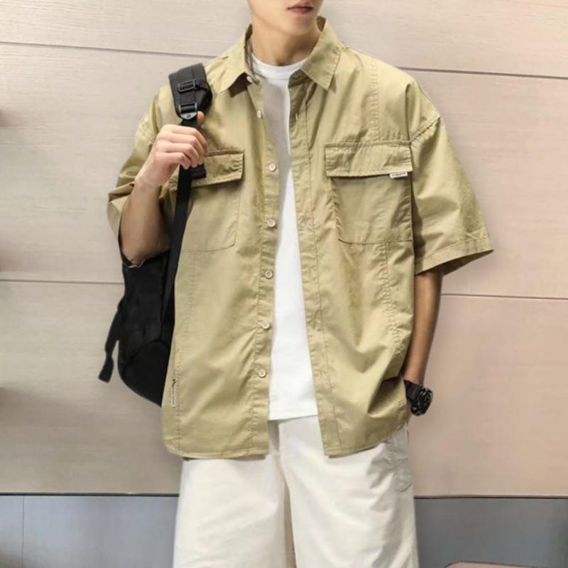 

Men's Casual Shirts Flap Pockets Good Cardigan Lapel Summer Shirt Men Young Style Clothes, Black
