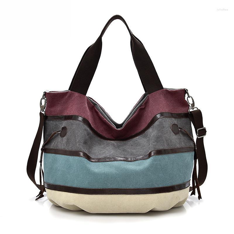 

Evening Bags YourSeason Women Casual Large Capacity Canvas Leisure Tote Handbags 2022 Versatile Striped Ladies Fashion Shoulder Crossbody, Color 1