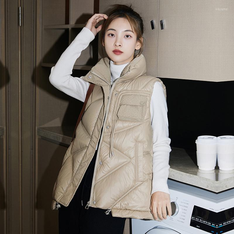

Women's Vests Women Autumn Winter Soild Thicken Outwear Cotton Padded Stand Collar Sleeveless Warm Jacket Coat Vest For Female, Black
