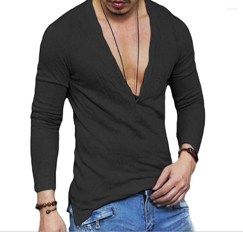 

Men' T Shirts Men Tee Tops Long Sleeve Stylish Fit T-shirt Placket Casual Outwears Design, Black