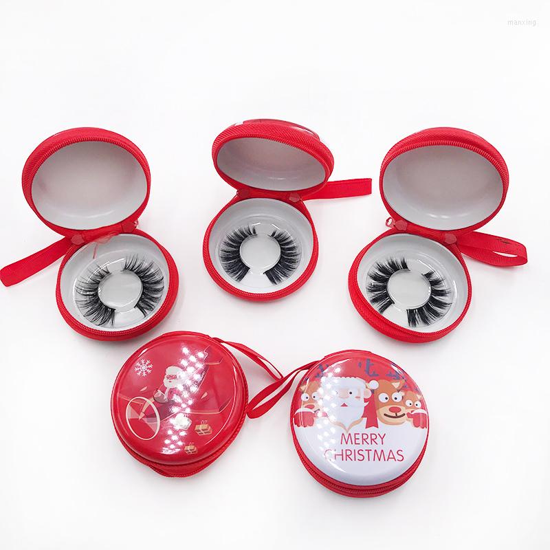 

False Eyelashes Est Christmas Round Box Creative Zipper Empty Coin Case With Tray Makeup Tool Bag Wholesale