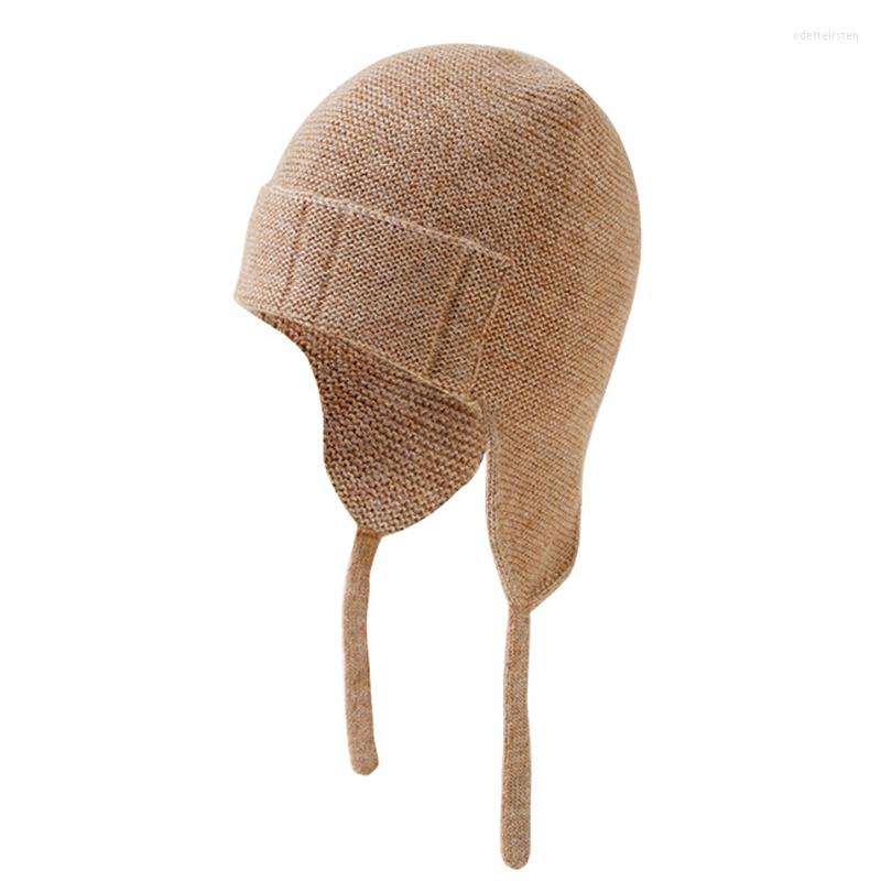 

Berets Hat Earflap Women Winter Wool Knit Beanie Warm Autumn Skiing Accessory For Teenagers Outdoor Luxury, Khaki