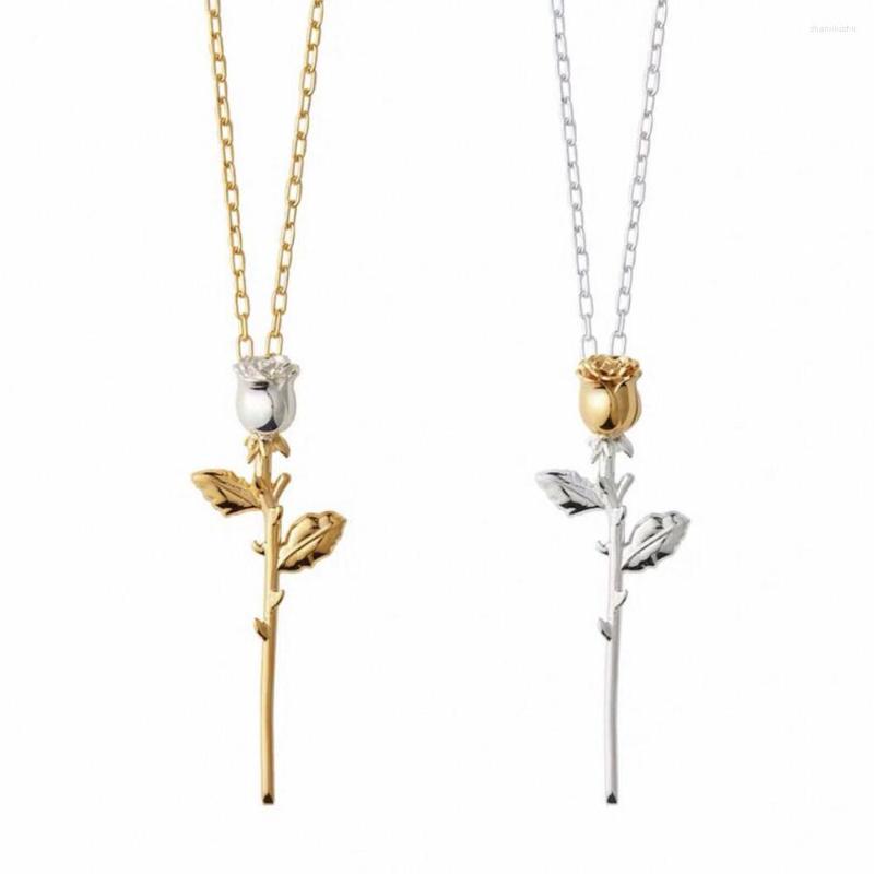 

Chains Stainless Steel Gold Rose Flower Pendant Necklace Plant Jewelry Valentine's Day Gift