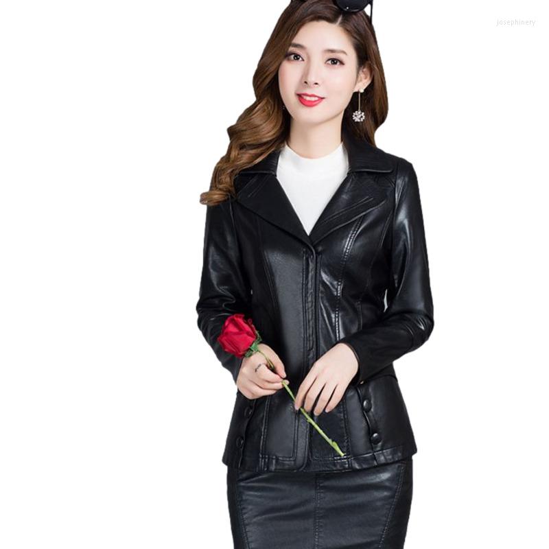 

Women's Leather Ladies Spring Autumn Jacket Women Fashion Motorcycle Coat Short Faux Biker Soft Female Zippers Loose Leisure, Black